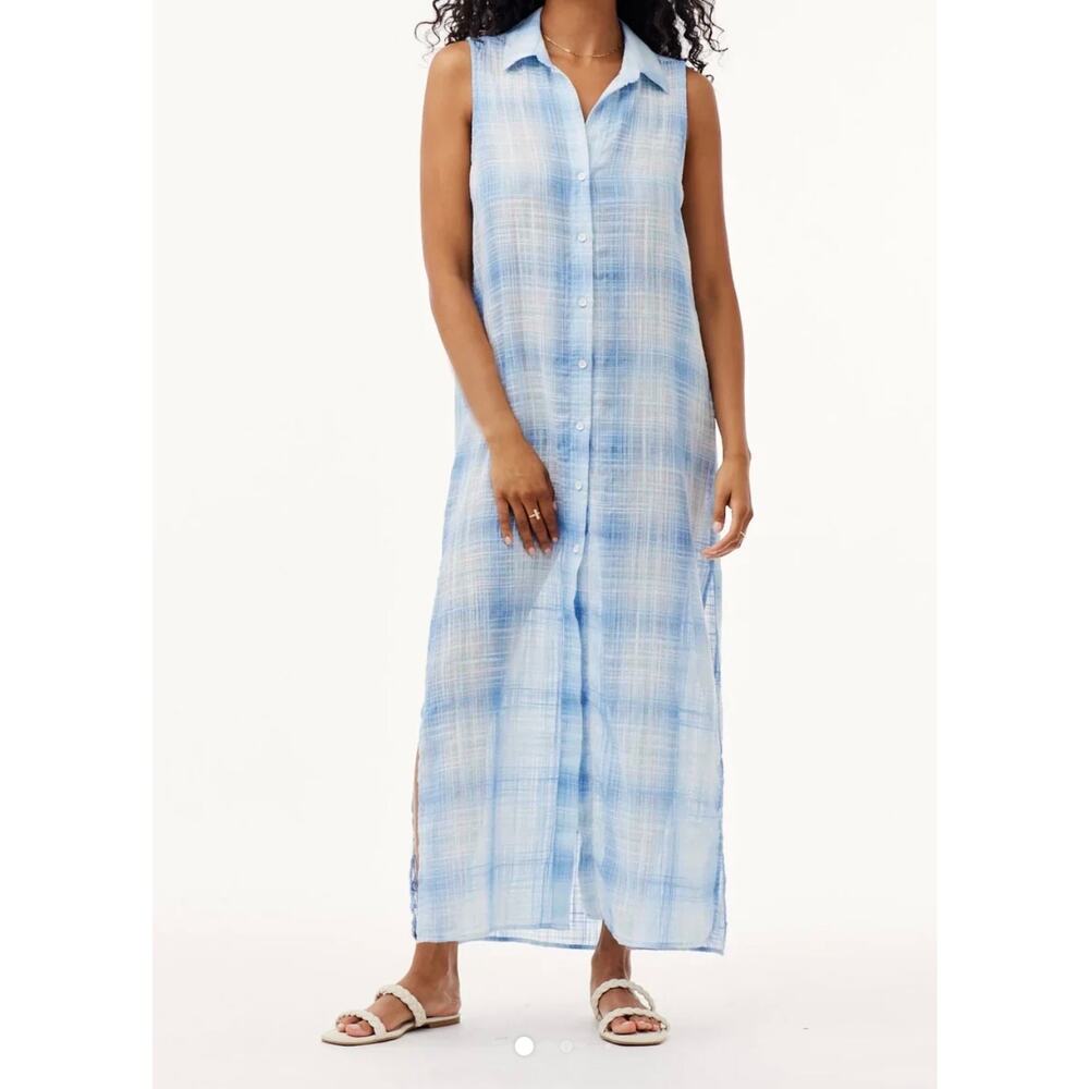 Bella Dahl Sleeveless Duster Dress in Heather Blue Plaid is Sold Out